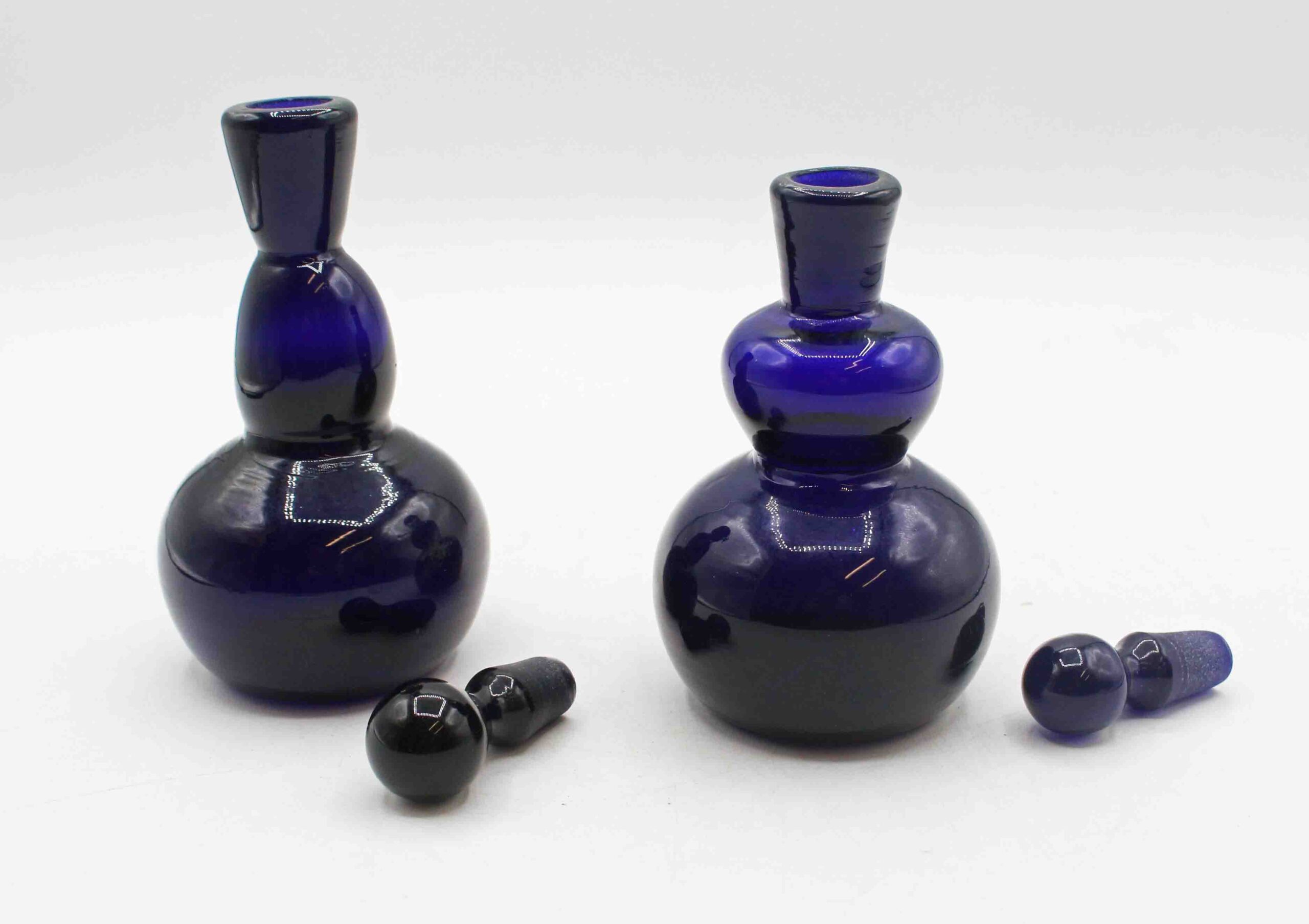 WG-3010z: Circa 1950s Likely Danish Assembled Pair of Cobalt Glass Perfume Bottles - Image 2