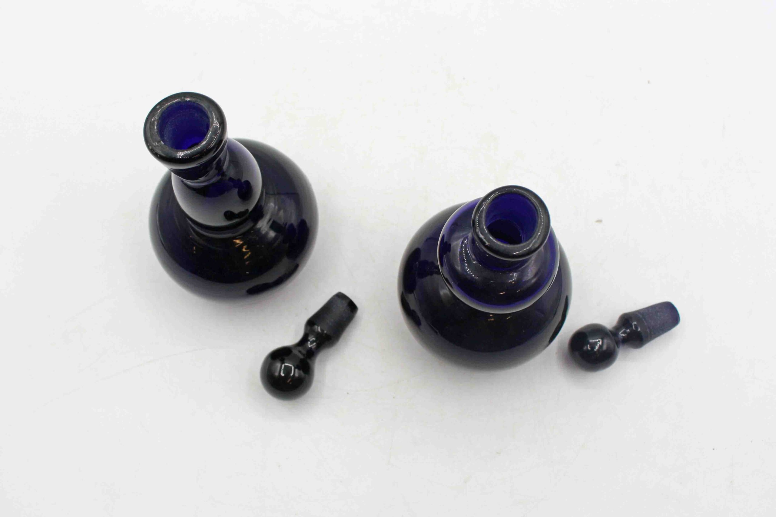 WG-3010z: Circa 1950s Likely Danish Assembled Pair of Cobalt Glass Perfume Bottles - Image 3