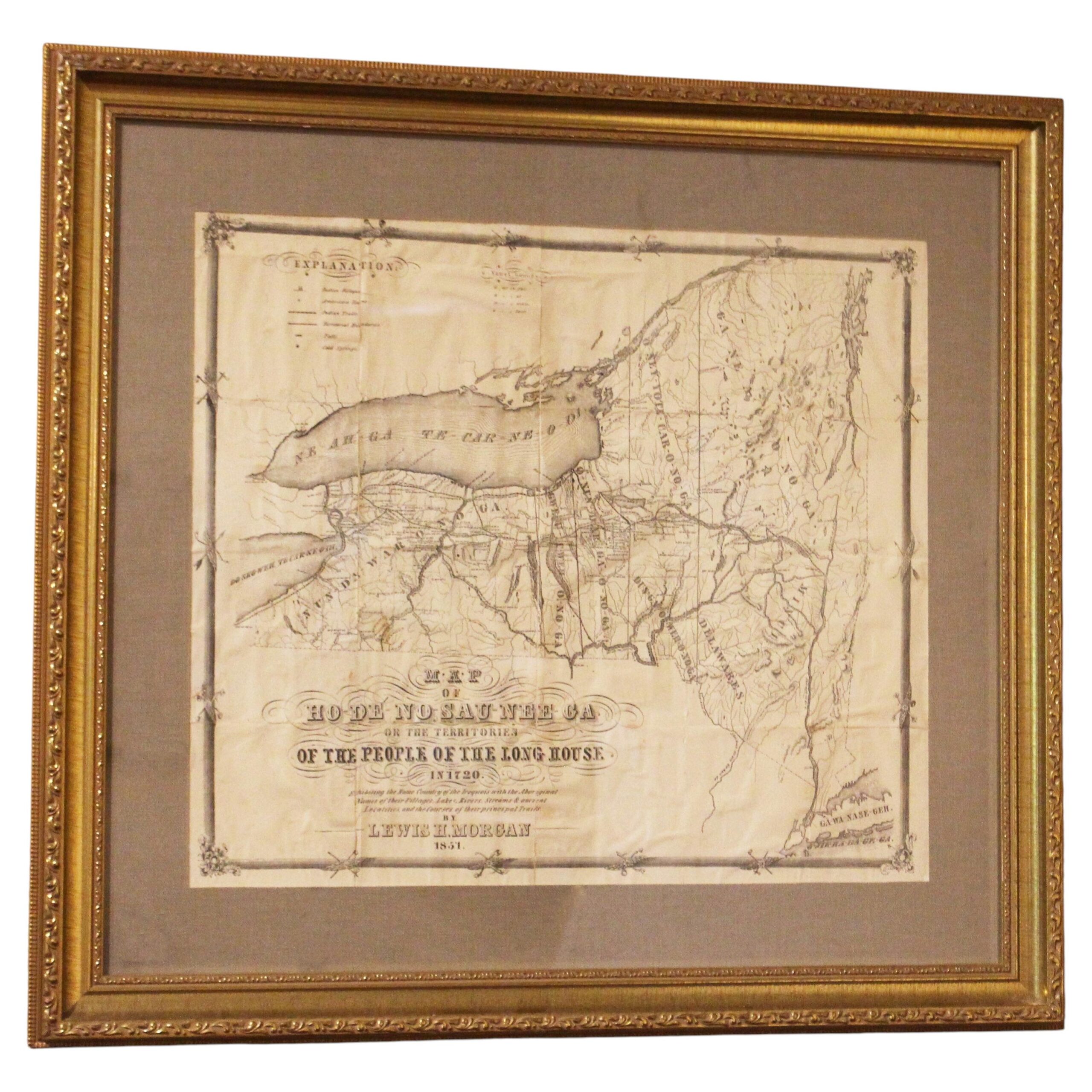 WP-2673z: 1851 American Framed Original Iroquois Nation Map by Lewis Henry Morgan