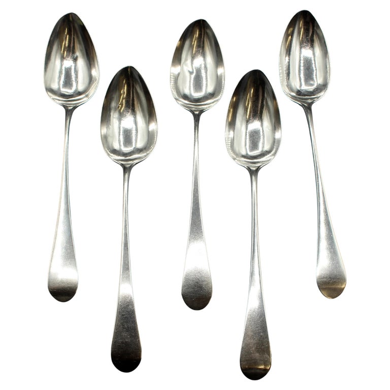 WSI-10405zb: Set of Five Coin Silver Tablespoons by Samuel Browne