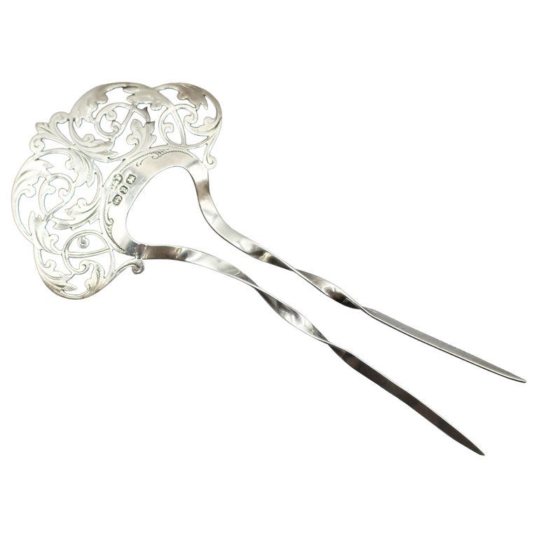 WSI-10414z: 1898 Edwardian Sterling Silver English Hair Pin