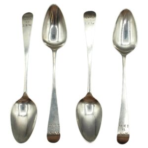 WSI-10462z: 1805 English Set of 4 Sterling Silver Teaspoons by Alice & George Burrows II