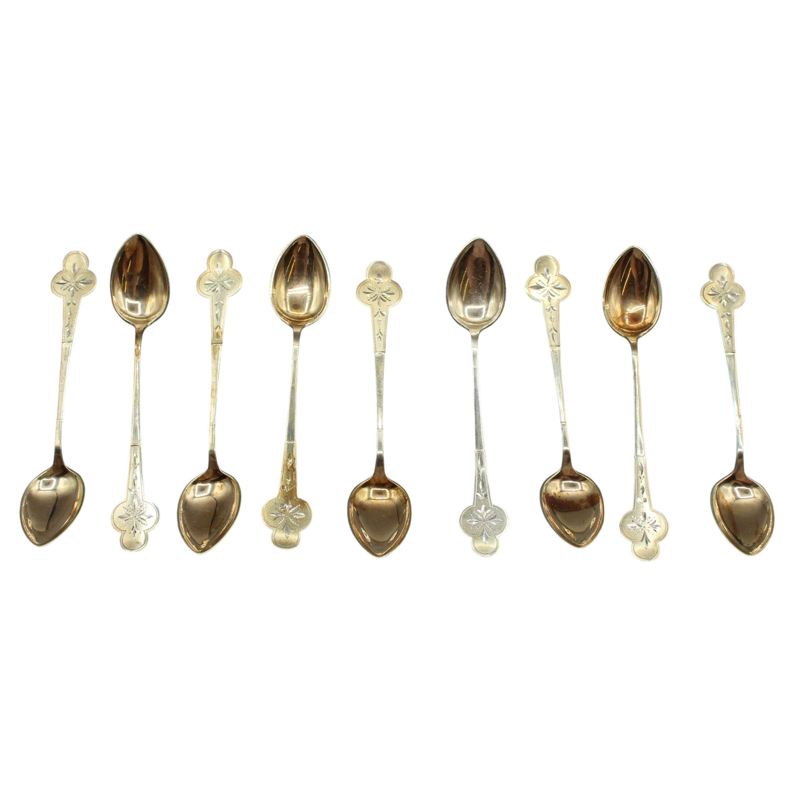 WSI-10472z: Early-Mid 20th Century Norwegian Set of 9 Gilt 830 Standard Silver Coffee Spoons