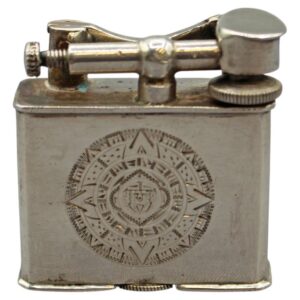 WSI-10480z: C. 1940s-50s Sterling Silver Lighter Engraved with an Aztec Calendar