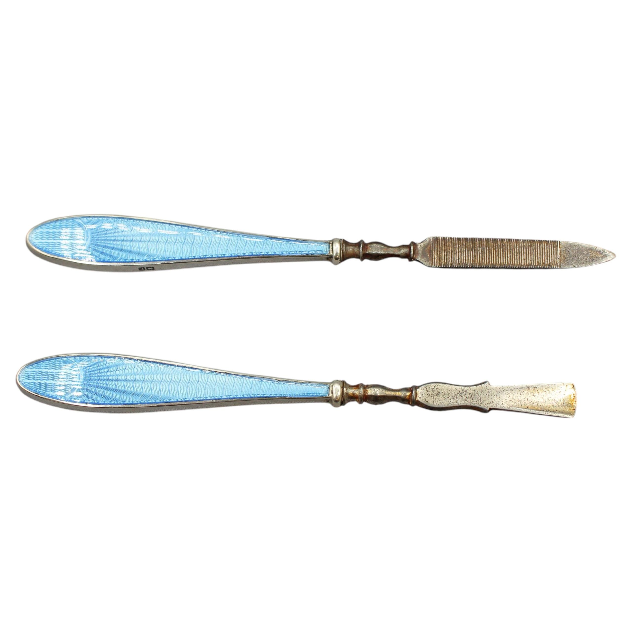 WSI-10486z: 1930 Sterling Silver and Enamel Nail File and Cuticle Pusher Set