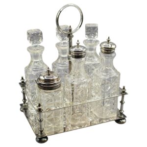 WSI-10501z: Circa 1880 English Silver Plate & Cut Glass Cruet Set