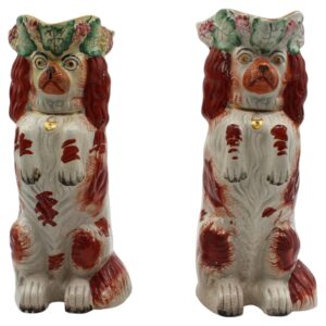 WCI-9140z: Circa 1860-80 Near Pair of English Staffordshire Red King Charles Spaniel Pitchers