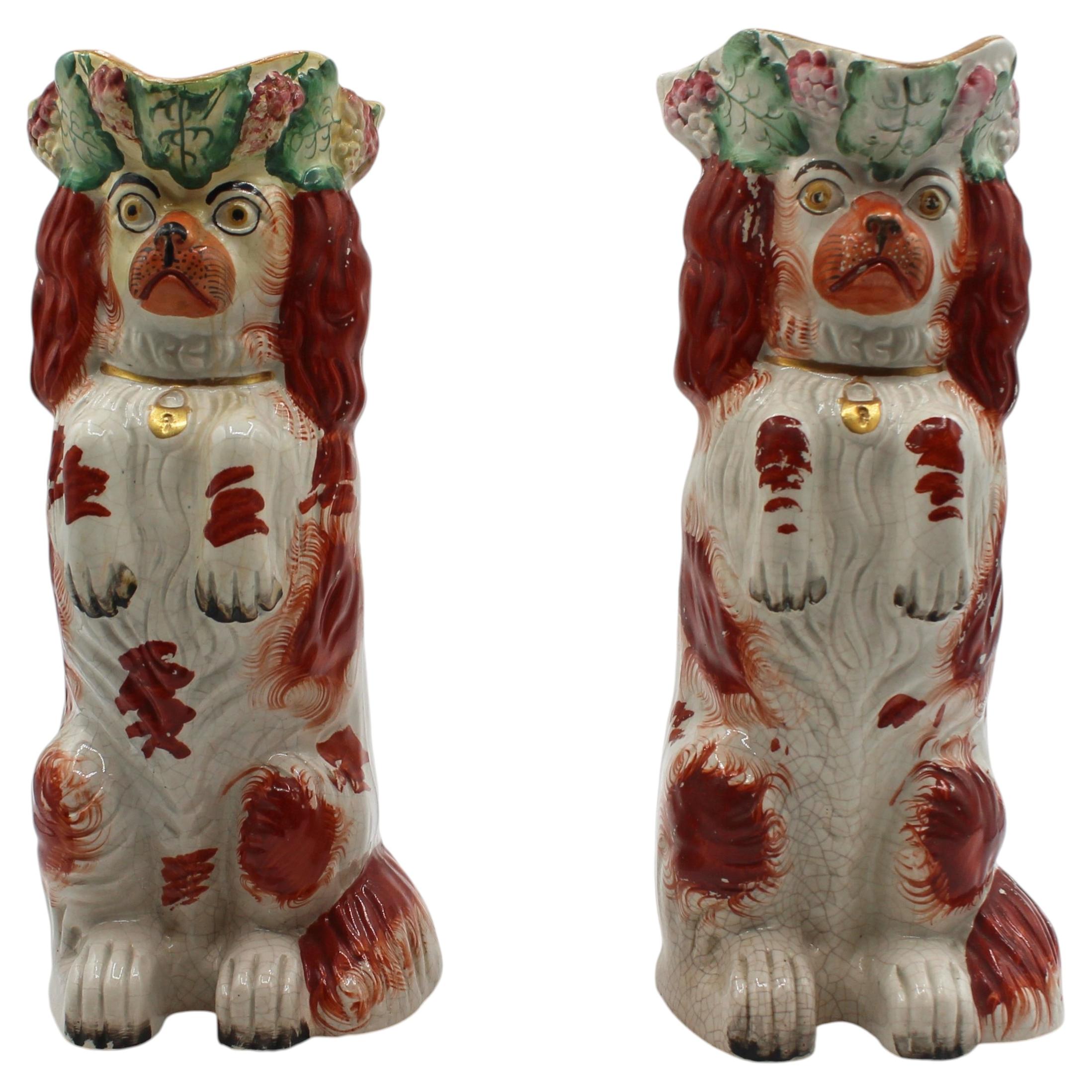 WCI-9140z: Circa 1860-80 Near Pair of English Staffordshire Red King Charles Spaniel Pitchers