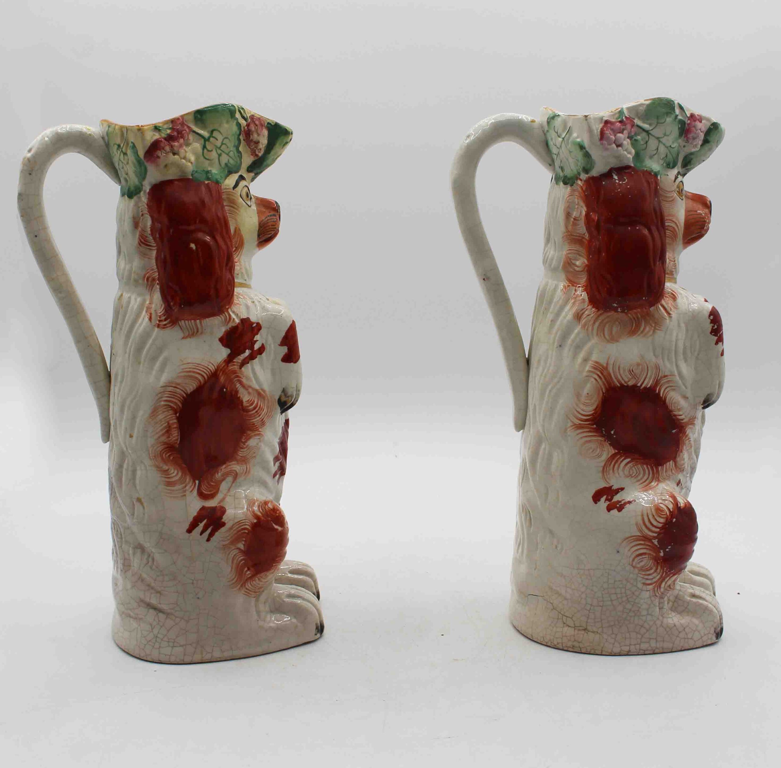 WCI-9140z: Circa 1860-80 Near Pair of English Staffordshire Red King Charles Spaniel Pitchers - Image 2