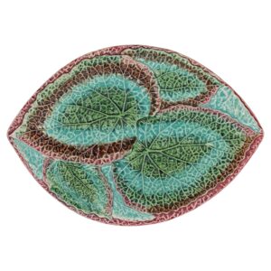WCI-9146z: C.1880 English Majolica Large Begonia Leaf Platter with Deep Root Rim