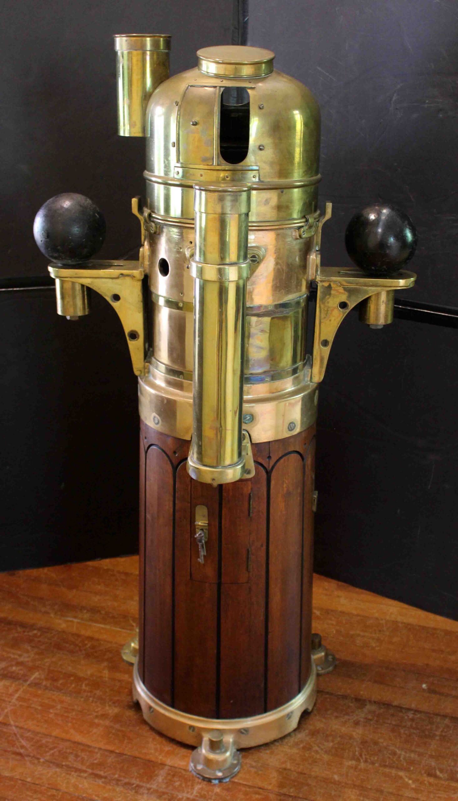 WCO-3717z: c. 1920-40 Teak & Brass English Pedestal Binnacle - Image 3