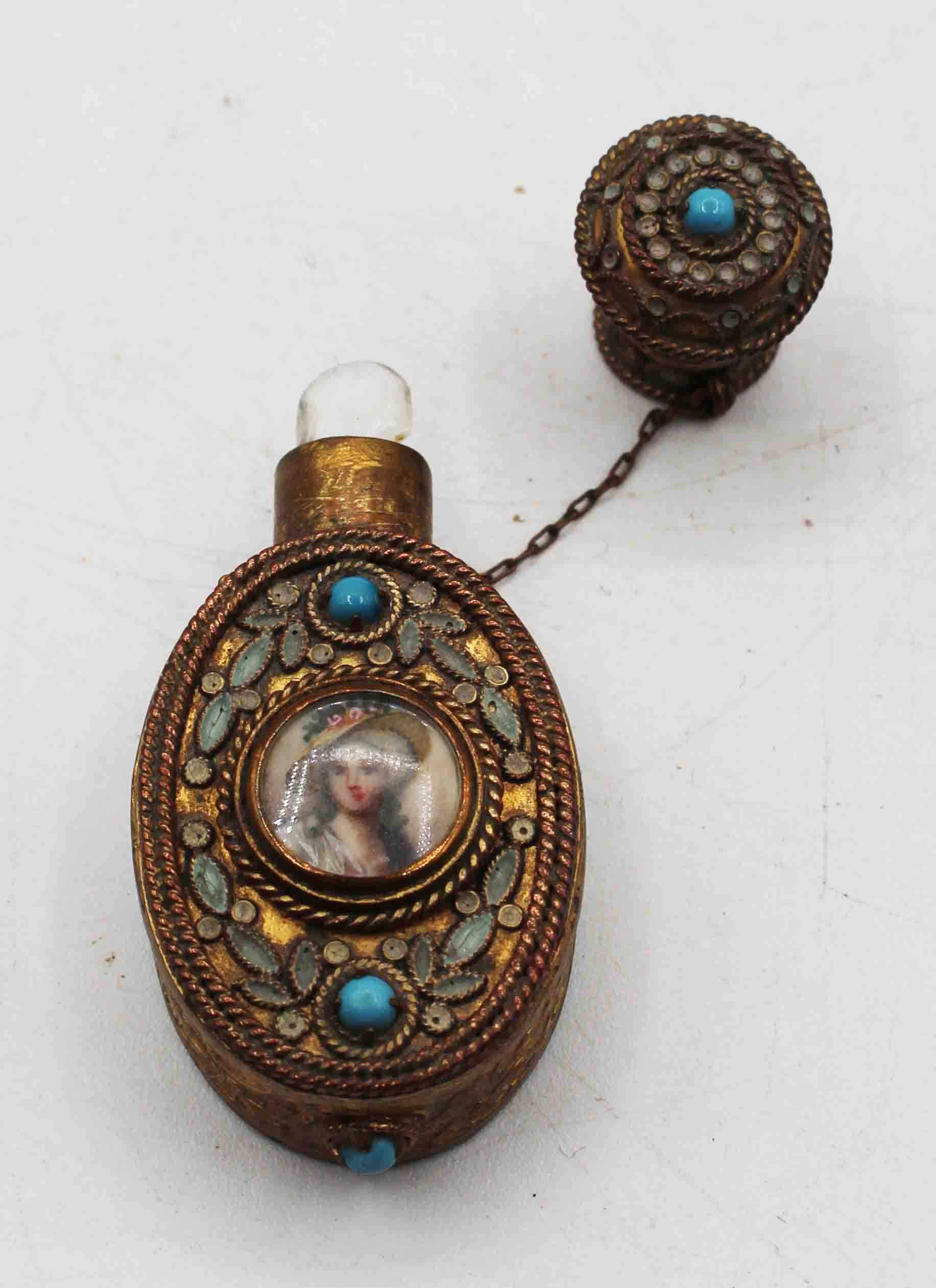 WMI-3857z: Circa 1900 European Gilt Brass Filigree & Enamel Scent Bottle - Image 3