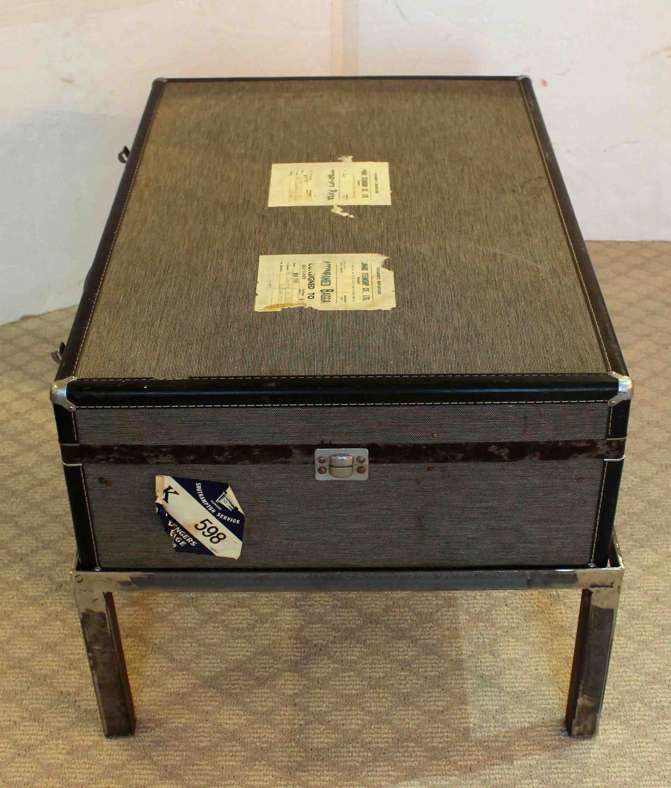 WOT-2184: c. 1950s Hartmann Skymate Suitcase on Custom Coffee Table Height Stand - Image 2
