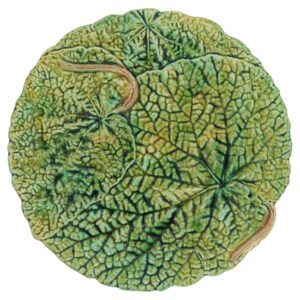 WCI-9169z: C. 1880-1900 London Majolica Begonia Leaf Plate by Joseph Roth