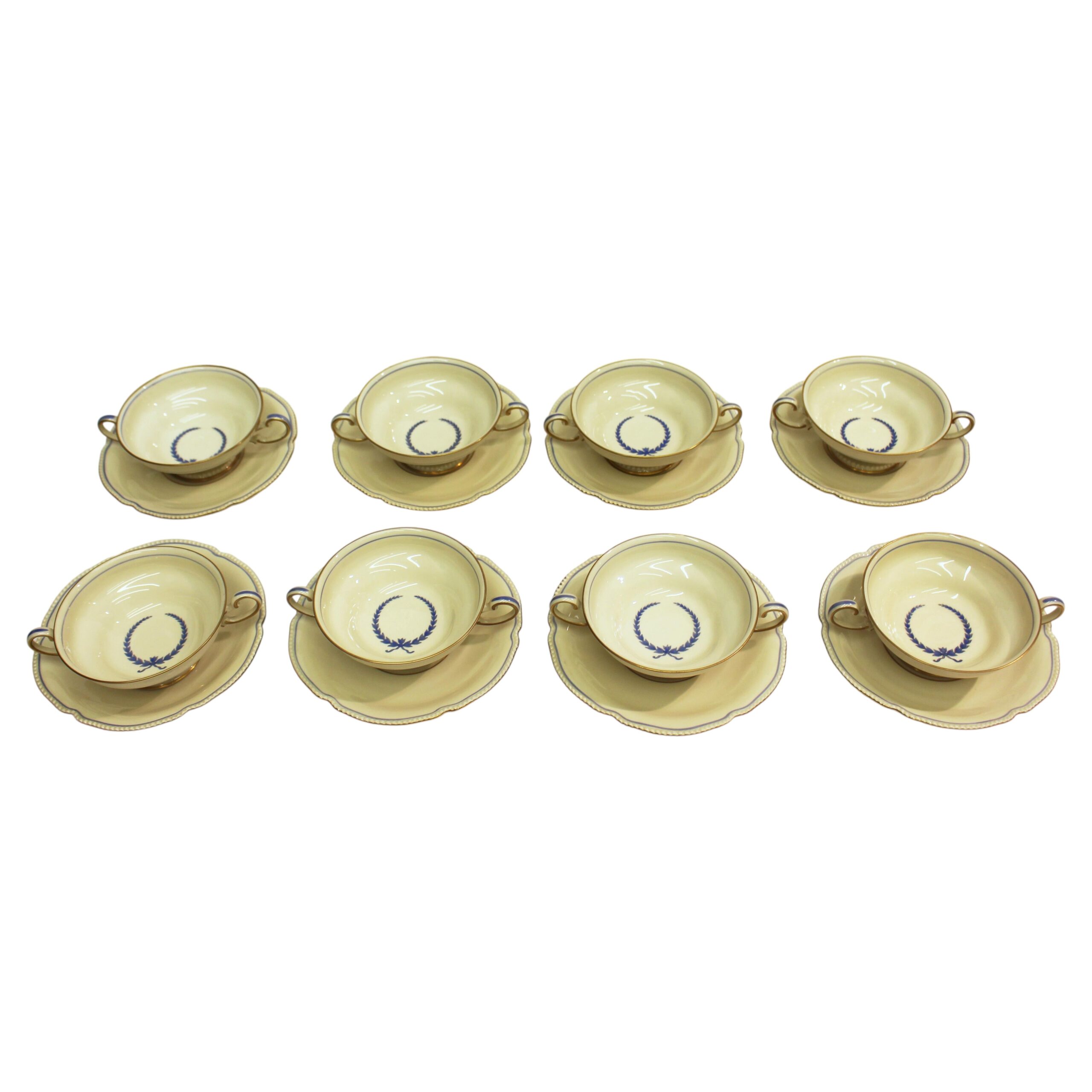 WCI-9359z: Circa 1930s German Set of 8 Cream Soup Bowls and Saucers by Rosenthal