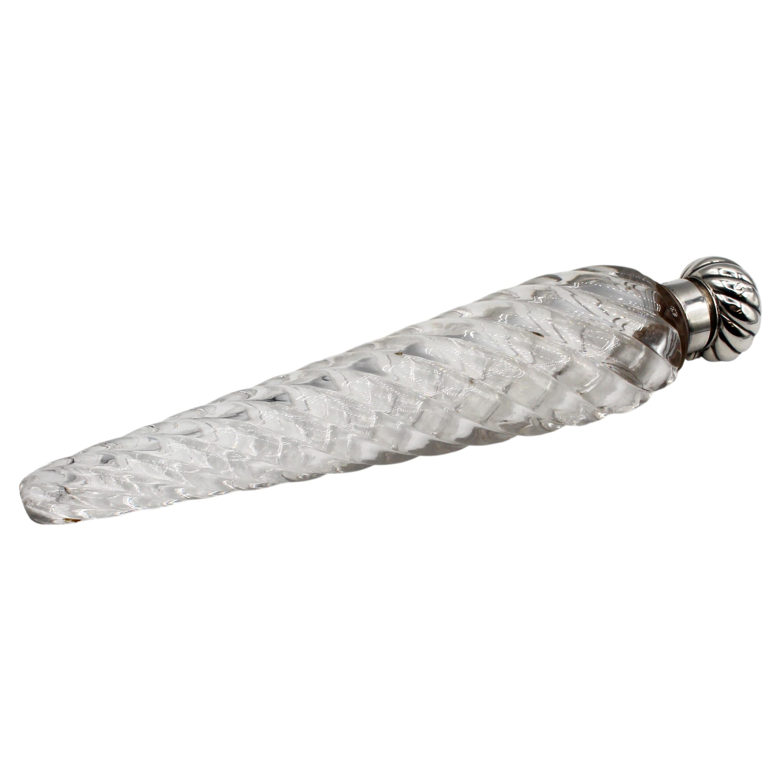 WG-2947z: 1887 English Sterling and Spiral Blown Glass Scent Bottle