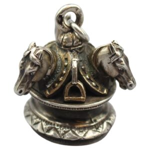 WJ-1295z: 1838-1910 French Equestrian Theme Lace Agate & 800 Silver Fob