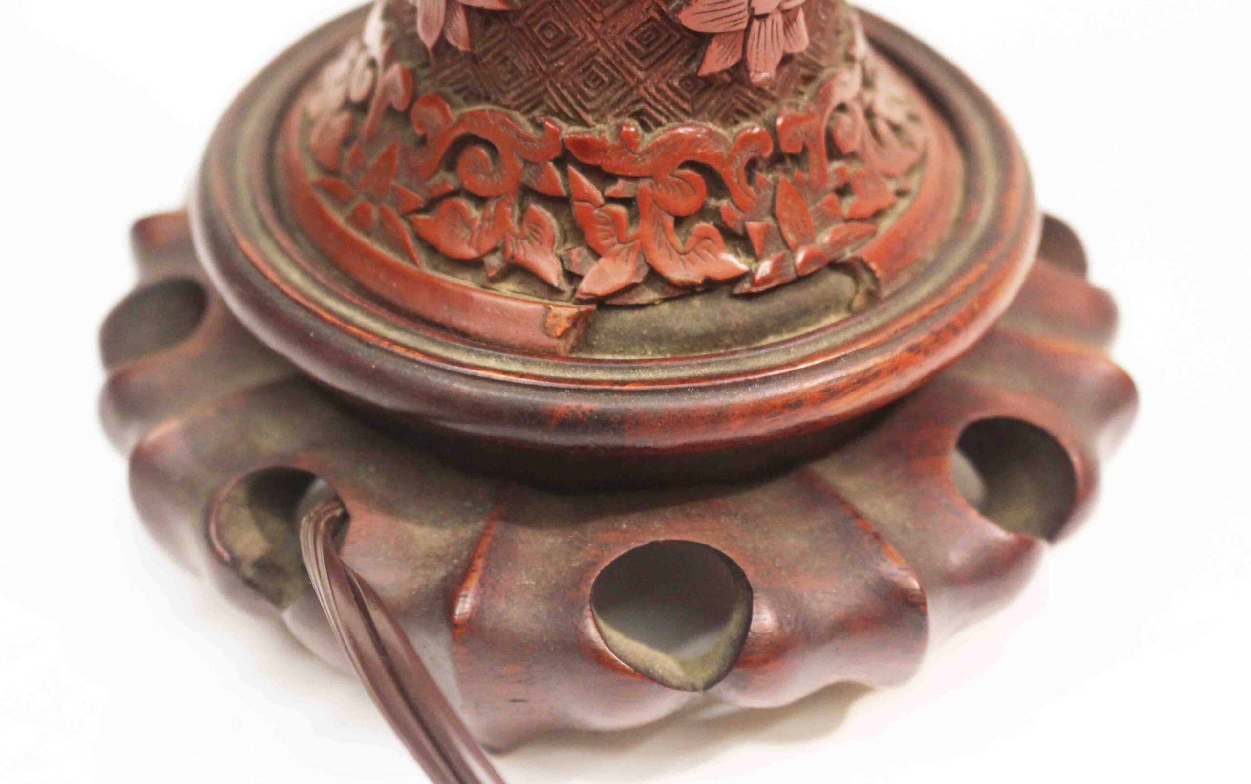 WL-1589z: Likely 18th Century Pair of Chinese Qing Dynasty Cinnabar Vases Mounted as Lamps - Image 4
