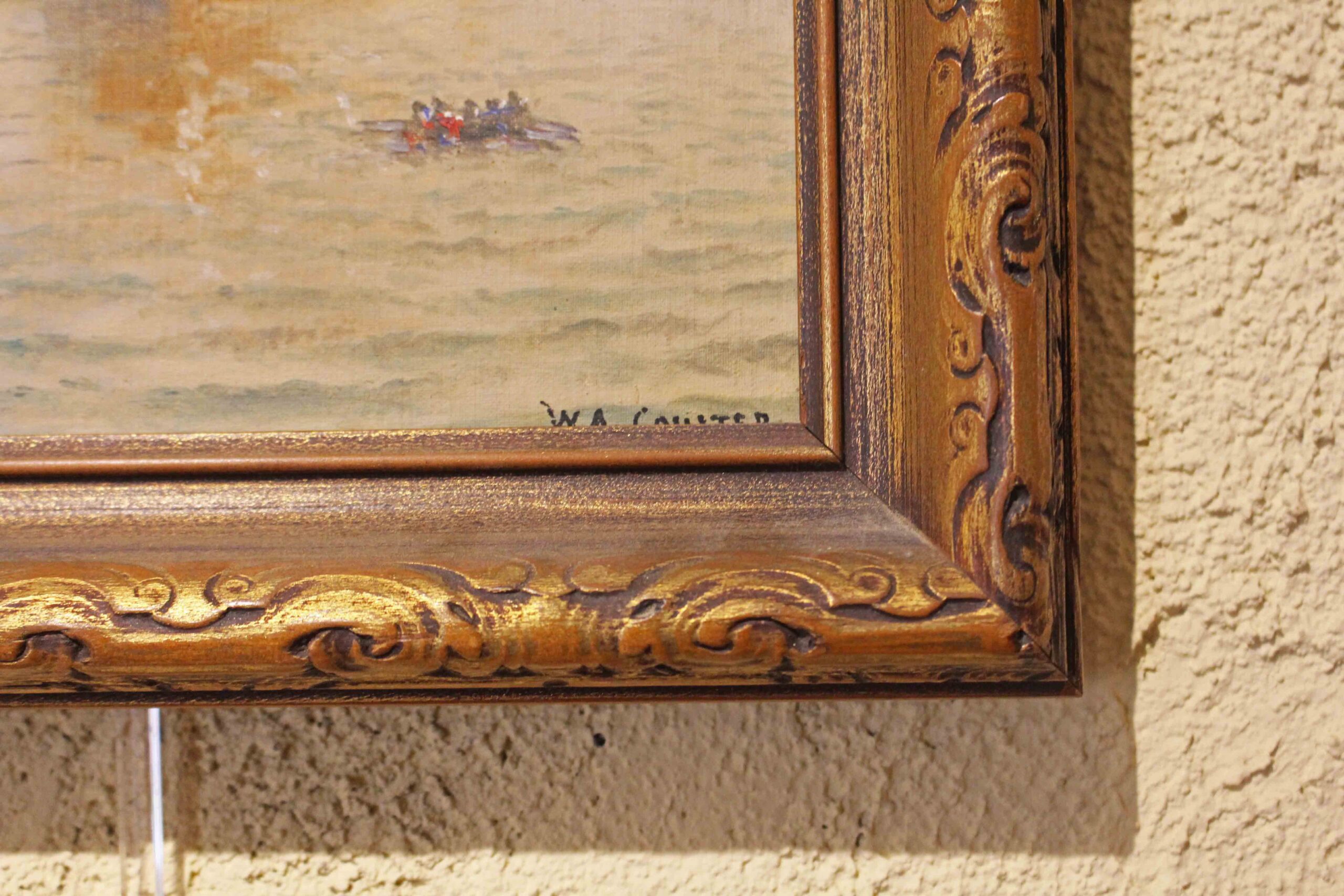 WP-2683z: Late 19th-Early 20th Century Oil Painting "Weighing Anchor" by William Coulter - Image 3