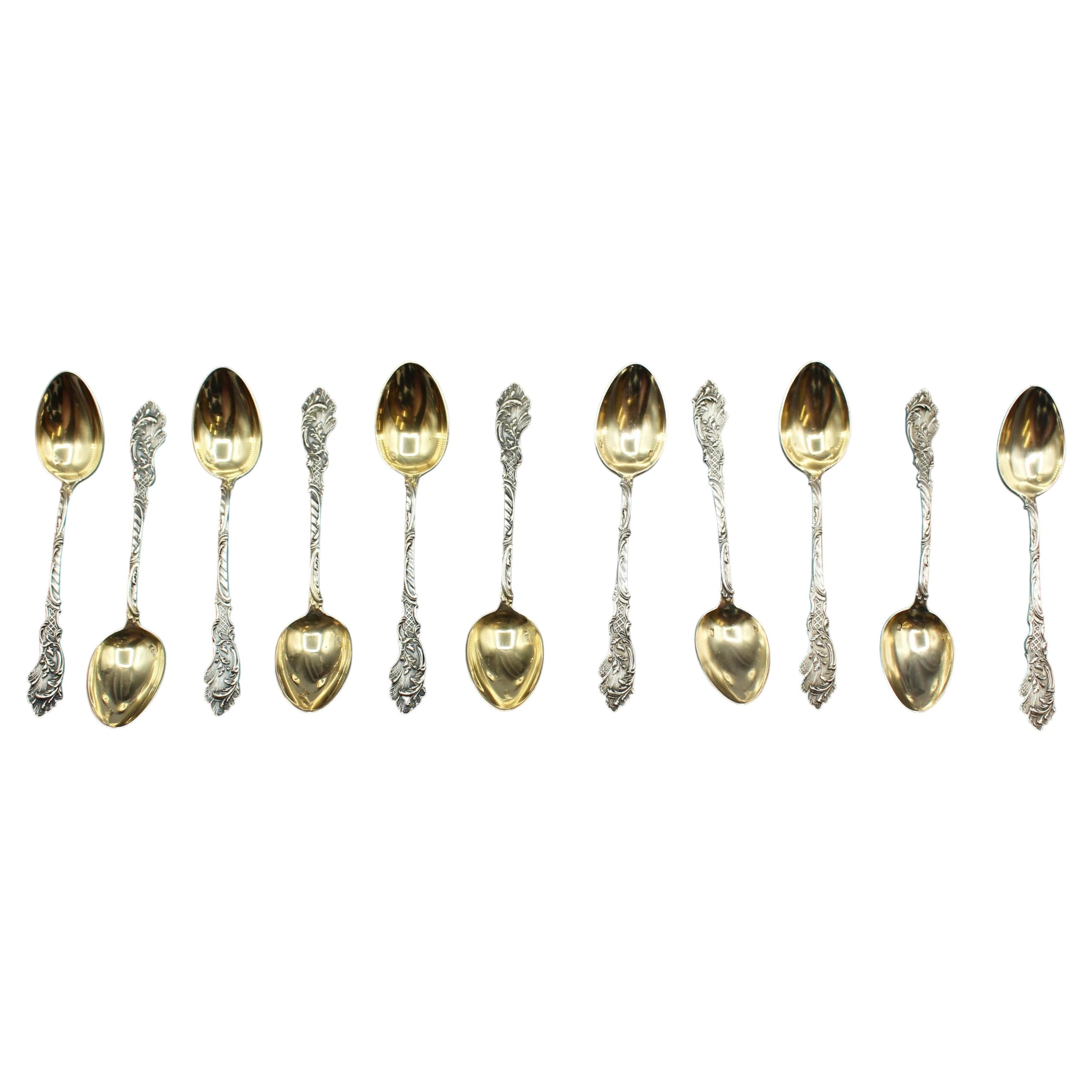 WSI-10300z: Circa 1890 German Set of 11 800 Standard Silver & Gilt Demitasse Spoons