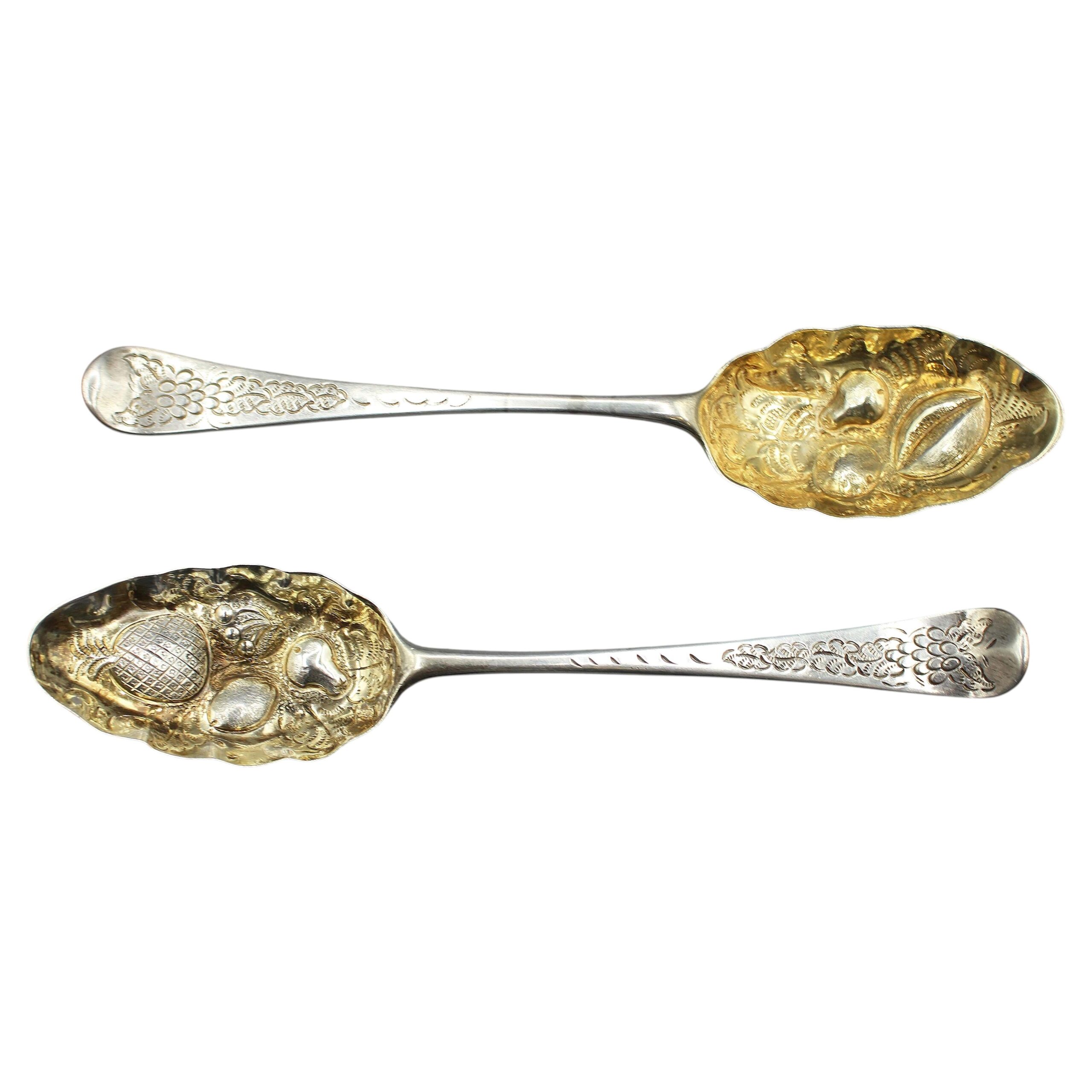 WSI-10526z: Circa 1727-1760 English George II Sterling Silver and Gold Wash Pair of Tablespoons