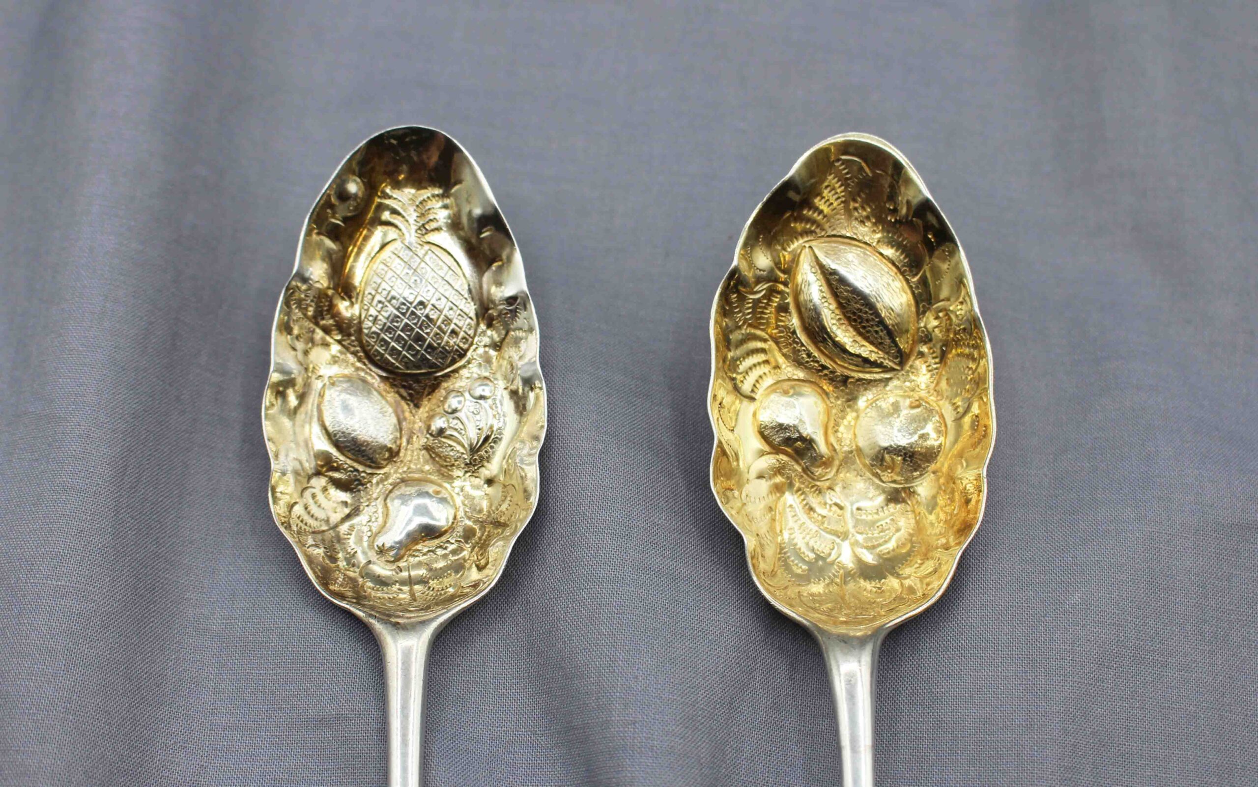 WSI-10526z: Circa 1727-1760 English George II Sterling Silver and Gold Wash Pair of Tablespoons - Image 2