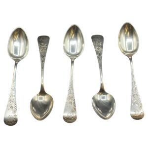 WSI-10531z: 1882 American Aesthetic Movement Set of 5 Sterling Silver Teaspoons by Whiting