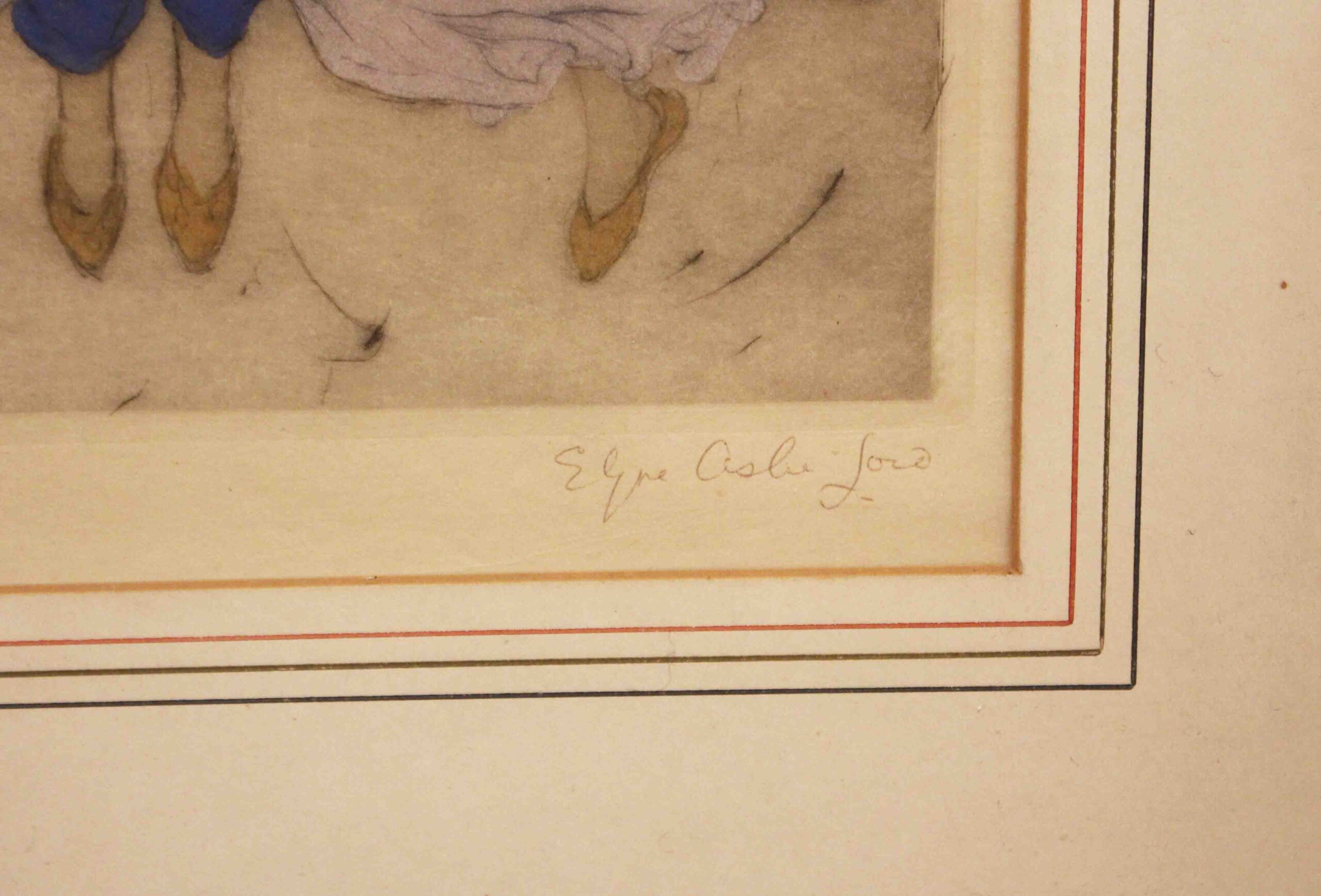 WP-2687z: Circa 1920s-30s English "The Dance" Drypoint Hand-Colored Etching by Elyse Ashe Lord - Image 2