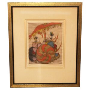 WP-2688z: Circa 1920s-30s English "Listening to Music" Drypoint Etching by Elyse Ashe Lord